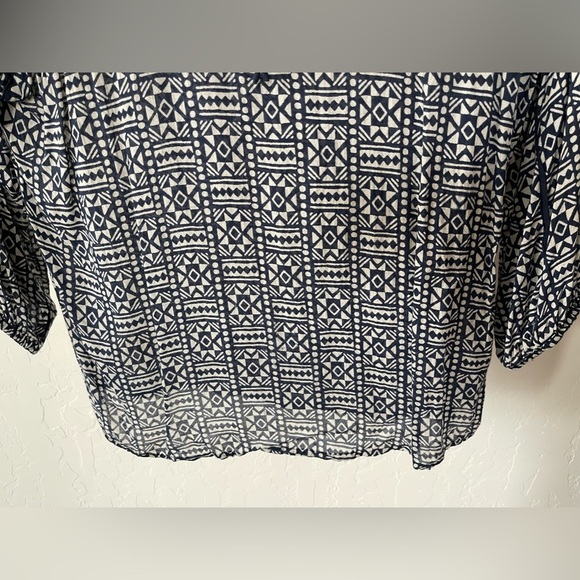 John Robshaw for Lucky Brand| Boho Geometric Pattern Navy Long Sleeve Blouse••• - Picture 3 of 9